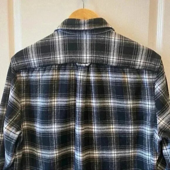 Jachs Mens Flannel Shirt Button Front Long Sleeves Plaid Black White Medium - Picture 7 of 16